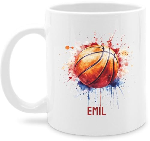 Shirtracer Tasse zweifarbig personalisiert Watercolor Basketball | Weiß, 325 ml, Training, Geschenke, für Jungs, Zubehör, Equipement, mit Spruch, mit Motiv, lustig