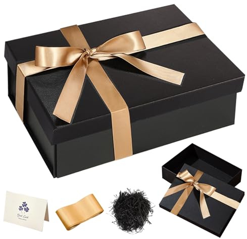 Black Gift Box, 40x30x15cm Large Gift Box with Lids for Present | With Ribbon Tissue Paper Extra Large Gift Box for Valentine' s Day Presents Holidays Anniversaries