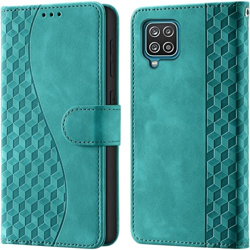 Wallet Flip Case for Samsung Galaxy A12 Leather Turquoise | RFID Blocking, 3 Card Slots & 1 Cash Pocket, Magnetic Closure, Kickstand, PU Leather Flip Cover for Samsung A12