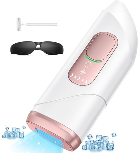 IPL Geräte Haarentfernung Laser mit Kühlfunktion, Unbegrenzten Blitzen Laser Haarentfernung, 600NM Wellenlänge, Haarentfernung Laser für Frauen Männer Women Gesicht Bikinizone Arme Beine Körper, Rose