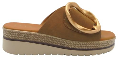my Soft - 26M192 Sandalias de Cuña Mujer 3 cm, Pala con Tira Ancha y Hebilla Dorada, Piel Vegana, Suela Imitación Esparto, Cómodas y Ligeras para Verano y Uso Diario para: Mujer