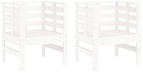 mtlskopl Gartenstühle 2er Set 61,5x53x71 cm Weiß aus Massivholz Kiefer mit Armlehne Latten Design Balkonstuhl & Terrassenstühle Modernes Design Robust und Langlebig für Garten Balkon und Terrasse