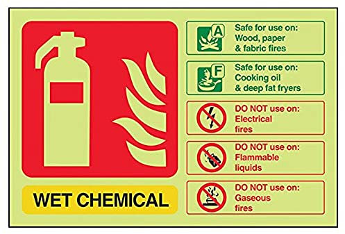 V Safety Glow In The Dark Wet Chemical Id Fire Extinguisher Sign - 150mm x 100mm - Rigid Plastic