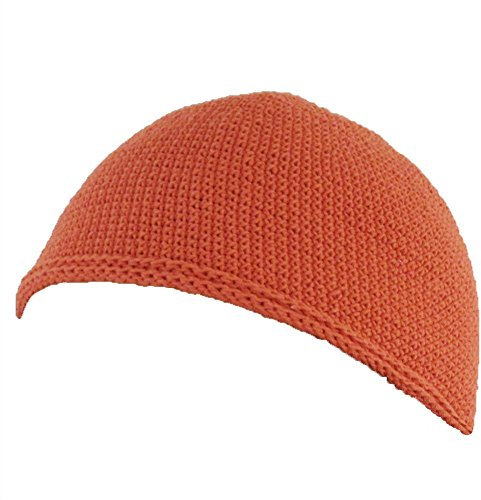 CHARM Herren Mütze Short Beanie - Strick Kopfbedeckung Skull Cap Kufi Muslim Takke Islam Namaz in 2 Größen Orange