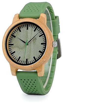 Bobo Bird Herren Holz Armbanduhr *Nature* in Grün mit Silikonarmband Handgefertigt Quarz Analog Uhr inkl. Geschenkbox