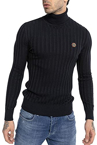 RED BRIDGE Suéter de Cuello de Tortuga para Hombres Jersey de Punto Acanalado Azul M