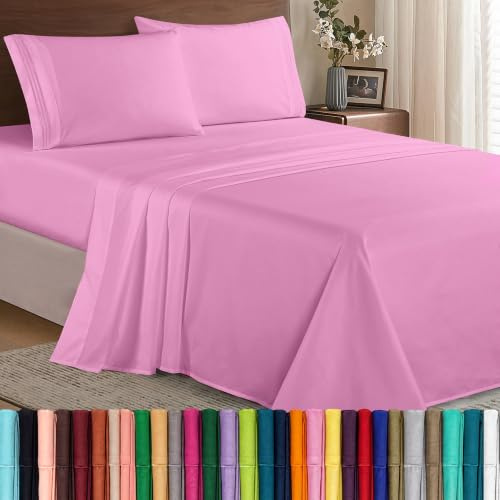 Elegant Comfort Luxury 1500 Premium Hotel Quality Microfiber 4-Piece Sheet Set - Wrinkle Resistant, All Around Elastic Fitted Sheet, Deep Pocket up to 16, King, Light Pink