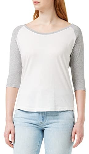 Build Your Brand Ladies 3/4 Contrast Raglan Tee Mehrfarbig White/Heather Grey 3XL