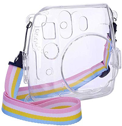 Eyeon Sac de Caméra Voyage Housse Étui pour Appareil Photo Instax Mini 9 Mini 8/8+, Pochette Sacoche Rangement Protection Cuir PU Lisse avec Bandoulière Amovible et Poche Intégrée (Transparent)