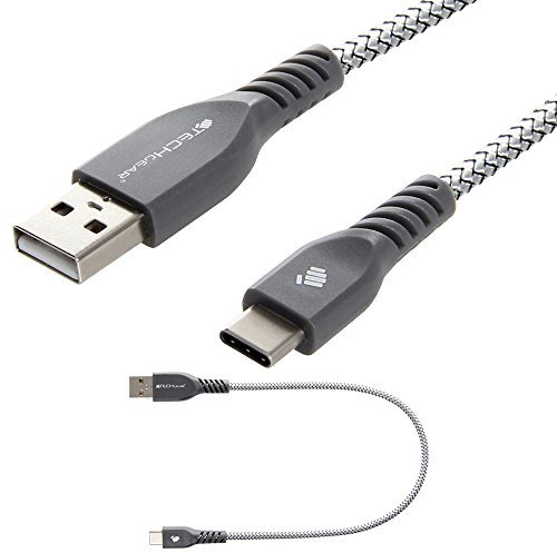 TECHGEAR [30cm STRONG Braided USB C Data & Charger Cable - Compatible for Amazon Fire HD 8, HD 10, Fire 7 tablet - Silver]