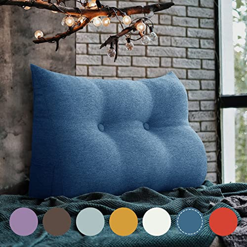 VERCART Keilkissen Bett Großes Rückenkissen Bett Kopfteil Bequemes Lesekissen für Bett und Sofa 2 in 1 Rückenlehne und Kopfkissen Couchkissen Langes XXL Lendenkissen Leinen 60cm Blau