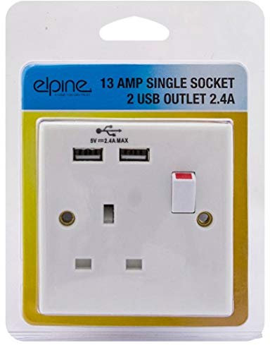 New 13AMP Single Socket Switch Plug 2 USB Outlet Power Electric Wall Power