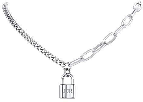 FindChic Damen Kette mit Schloss Anhänger Edelstahl statment Schlossform Halskette Schloss Armskette mit kostenlos Schmuckbox für Mama Freundin Ehefrau