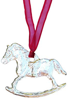 Rocking Horse Christmas Decoration, on Organza Ribbon (Red, Green, Blue or Purple), Handmade, in Fine Pewter, by William Sturt