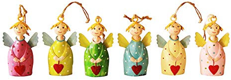 putziger Baum-Anhänger Kleiner Engel Lotta in pink-hellgrün-grün-hellblau-hellgelb-rosa mit rotem Herzchen und kleinen Flügelchen Metall handbemalt (hellgrün)