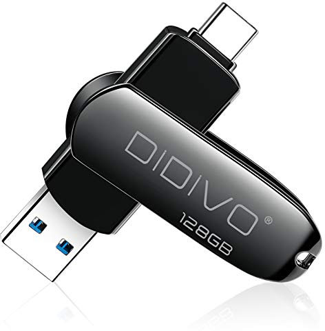 DIDIVO USB C Stick 128GB USB C Flash Laufwerk 2 in 1 USB 3.0 Typ C Speicherstick OTG USB Stick Pen-Laufwerk Externer Speicher für USB-C-Smartphones, Tablets, Neues MacBook, Laptops,PC (128GB, Schwarz)