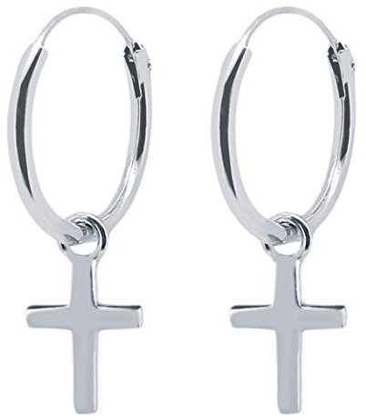ENTREPLATA Creolen aus 925er Silber mit Kreuz-Anhänger – Unisex Schmuck für Damen und Herren