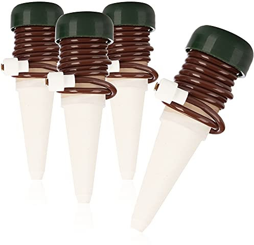 COM-FOUR® 4x Cono de arcilla con manguera de sistema de riego - Dispensador de agua para plantas y flores de interior (4 piezas - marrón)