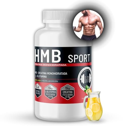 LD SPORT | HMB para Aumentar Masa Muscular | hmb suplemento | Contiene Creatina y L Glutamina | Potenciador de Fuerza y Resistencia | Recuperador Muscular | Sabor a Limonada | 240g.