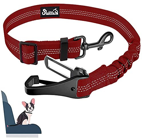 Eyein Hunde Sicherheitsgurt für Auto, Verstellbare Hundegurt fürs Auto mit Elastischer Ruckdämpfung, 3 in 1 reflektierend Hunde Anschnallgurt für alle Hunderassen & Autotypen, 70cm (Rot)