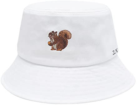 ZLYC Unisex Mode Bestickte Fischerhüte Sommerhut Outdoor-Hut Für Jugendliche (Eichhörnchen weiß)