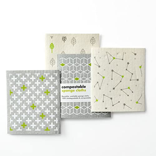 ecoLiving Compostable Sponge Cleaning Cloths - Dishcloth - Eco Friendly & Sustainable Biodegradable Sponge Cloths | Sponge Cleaning Towels Made of Cellulose & Cotton | Reusable Kitchen cloth