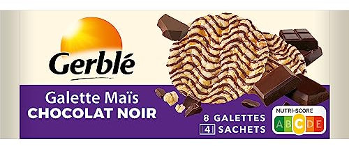 Gerblé - Galettes Maïs Chocolat Noir - Source de Fibres - Sans Huile de Palme - Sans Colorant -Sans Conservateur - 1 Paquet 96 g (4 sachets de 2 Galettes)