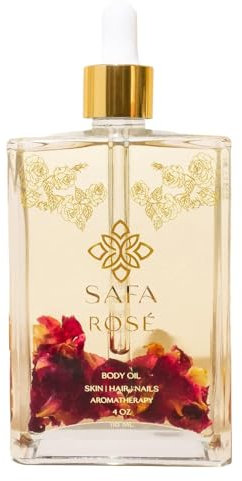 SAFA Rosé Oil - Organic Oil for Face, Body, Hair, Nails & Aromatherapy | Natural Blend of Bulgarian Damask Rose, Moroccan Argan, Almond, Vitamin E, & Apricot Oil | Moisturizer for Women & Men - 118 ml