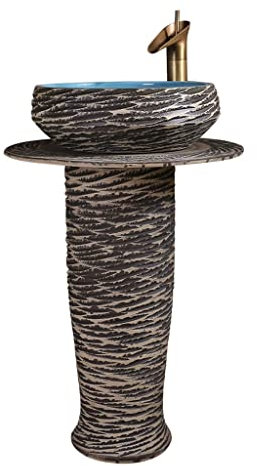 UNNS Standwaschbecken, Keramik-Waschbecken, Steinmuster, Standwaschbecken, Retro-integriertes, freistehendes Waschbecken (Color : A)