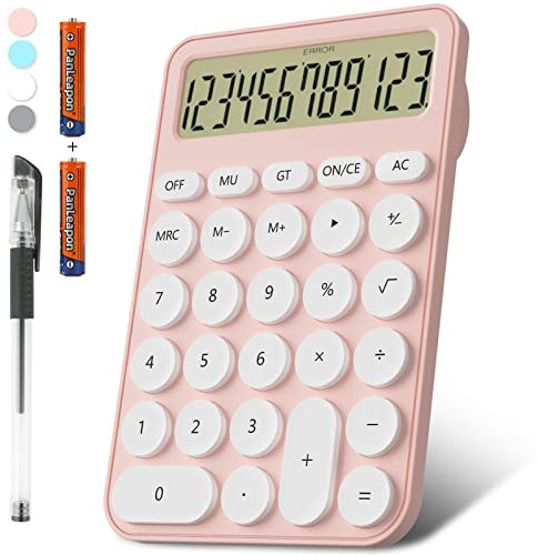 Taschenrechner Schule, Tischgröße 16 x 11 cm, DECKLIT 12-stelliger Batterie Tischrechner Groß Tasten Leicht zu Drücken LCD-Display, 15° Neigbarer Bildschirm für Taschenrechner Kinder (Rosa)