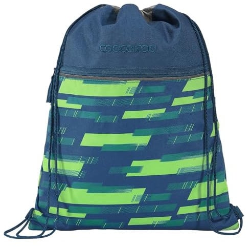 coocazoo Turnbeutel „Lime Stripe”, blau-grün, mit Reißverschlussfach und Kordelzug, reflektierende Elemente, Schlaufen zur Befestigung am Schulrucksack, 10 Liter, ab der 3. Klasse