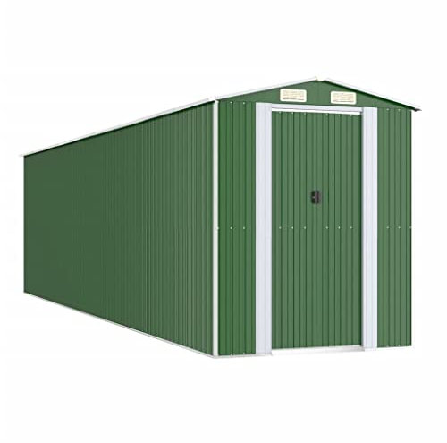 vidaXL Garden Storage Shed - Galvanised Steel, Green - Weather- Outdoor Tool Storage - Roomy, Easy Assembly, Functional Design