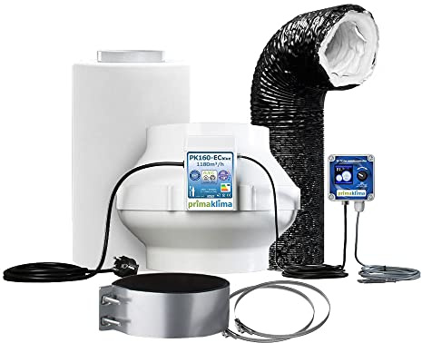 GrowPRO Lüftungsset Silent Digital 1180 m3/h mit Temperatursteuerung inkl. Aktivkohlefilter und EC-Rohrventilator