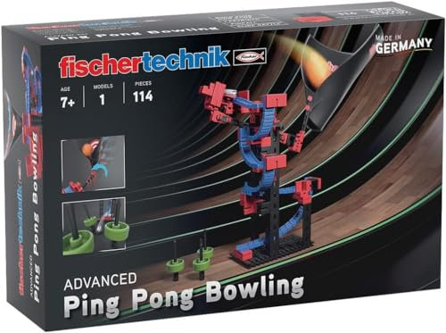 fischertechnik 569017 Advanced Ping Pong Bowling – kit di costruzione per bambini dai 7 anni in su, giocattolo di costruzione, gioco dei birilli con imbuto