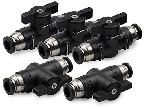 Bwintech 5 Stück 6mm Pneumatik-Kugelhahn Push-to-Connect Verschraubungen BUC Luftdurchfluss-Regelventil mit geradem Schnellanschluss für Luftschlauchverschraubungen