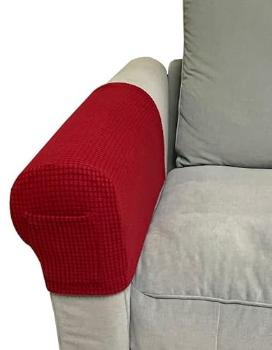 Skybook Armlehne Stuhlhussen mit 1 Tasche Stretch Sessel Couch Armlehne Bezug Anti-Rutsch Spandex Polyester Sofa Stuhl Armkappen Schonbezüge für Möbelschutz 2er Set (Weinrot)