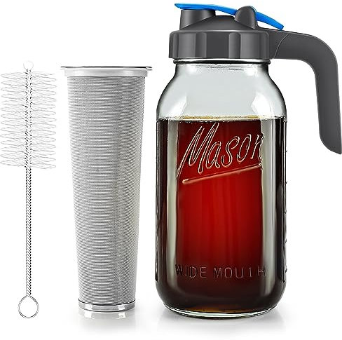 64OZ Mason Jar Iced Coffee Maker Pitchers Sun Tea Pitchers for Lemonade, Fruit Drinks
