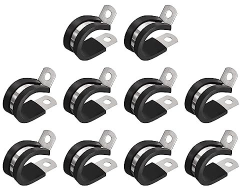sourcing map 20Pcs 13/16 Inch(20mm) Cable Clamp 304 Stainless Steel Rubber Cushioned Insulated Clamp R Shape Metal Clamp for Tube Pipe Wire
