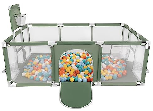 Selonis Laufstall Baby Großer Spielplatz Mit 100 Bälle Laufgitter Für Kinder, Grün:Weiß/Gelb/Orange/Babyblau/Türkis