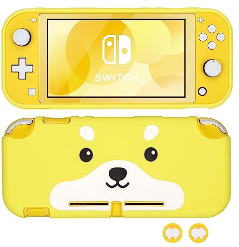 DLseego Custodia Protettiva per Switch Lite,Custodia in Silicone Morbido con Tappi per L'impugnatura del Pollice,Sottile Guscio Protettivo Antigraffio e Antiurto - Cane Giallo