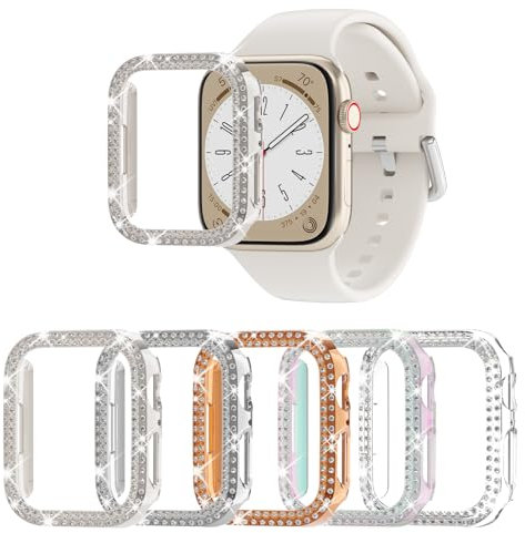 Rc-Z Lot de 5 coques de protection anti-chocs pour Apple Watch Series 6 SE 5 4 40 mm pour femme - Coque de protection avec strass et strass - Accessoires iWatch 40 mm