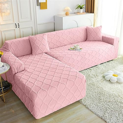 YLWX Sofabezug for Hunde, Katzen, Wohnzimmer, L-förmig, Elastisch, Einzelsofa, Stuhl, Liebessitz, Bedruckt, Schnittschutzbezug for 1/2/3/4 Kissen, Couch-Schonbezüge (Color : Pink, Size : 235-300cm)