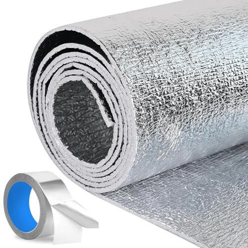HADOR Window Insulation for Summer Heat, Reflective Insulation Roll 59 in X 99 in, Double-Sided Aluminum Foam Core Radiant Barrier Kit with Tape for RV Windows Garage Door