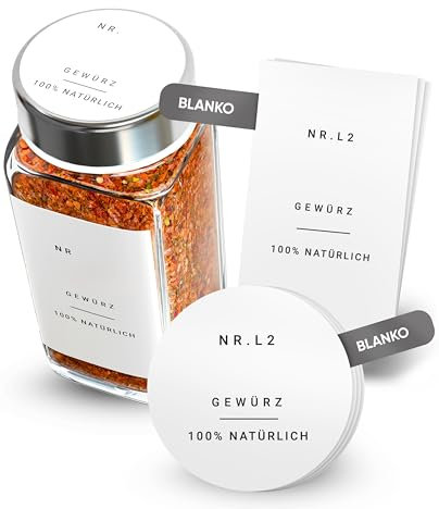 Homety® Blanko Gewürzetiketten SET 86 Stück- Weiß minimalistisch - Aufkleber Gewürze Etiketten Selbstklebend - zum selbst beschreiben - Wasserfest - Blanko - Weiß)