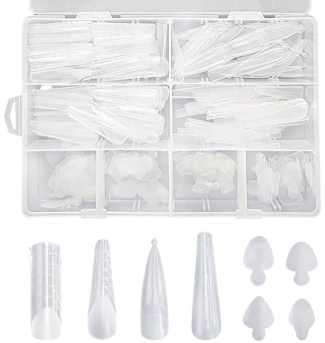 288 moldes de uñas de cristal, 4 estilos de combinación de uñas, herramientas de extensión de uñas, formas de uñas transparentes con lámina de silicona y escala
