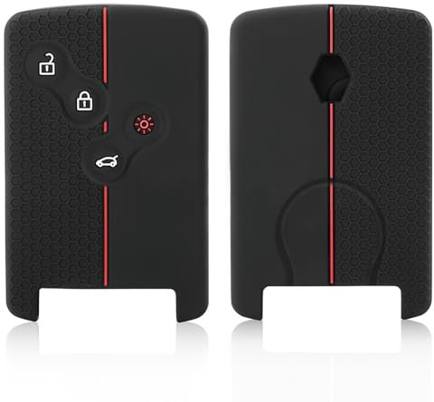 Protection Coque Clé, Compatible pour Clio Scenic Megane Duster Sandero Captur Twingo Koleos, Cas de Couverture de Clé de Voiture en Silicone Motif Nid d'abeille, 4 Buttons(Noir + Rouge)