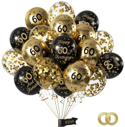 Schwarz Gold 60 Geburtstag Deko,15 Stück Luftballons Geburtstag Deko 60 Junge Mädchen,Happy Birthday Ballons Schwarz Gold Deko Set,Happy Birthday Ballon 60 Jahre für Party Dekoration,Geburtstagsparty