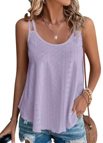 ZIOOER Camiseta Sin Mangas para Mujer Verano Camiseta con Cuello en Cuello Redondo Top Elegante Tank Lilas XL