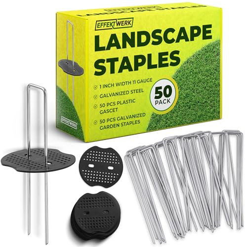 EffektWerk Garden Stakes w/Gaskets (6 / 150mm, 50 PK), Grapas galvanizadas en Forma de U con Arandelas, alfileres de Tela para la instalación de césped