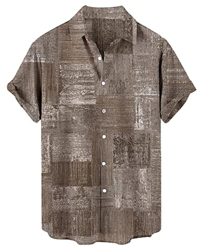 Uwdiohq Décontracté pour Hommes Ample imprimé Manches Courtes Poignets Bouton Port Chemise à Fleurs Sable Plage hawaïenne Haut d'été Grands Chemisiers pour Hommes